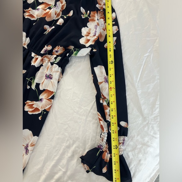 Boho SHEIN Mock Frill Neck Flounce Sleeve Navy Floral Maxi Long Dress Size S - Picture 7 of 12